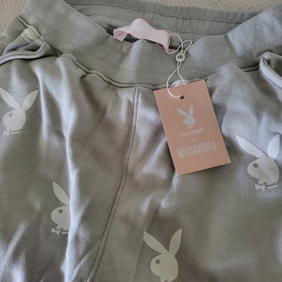 Playboy x Missguided Light Grey Repeat Print Slim Jogger US size 8 womens NWT - Picture 1 of 4